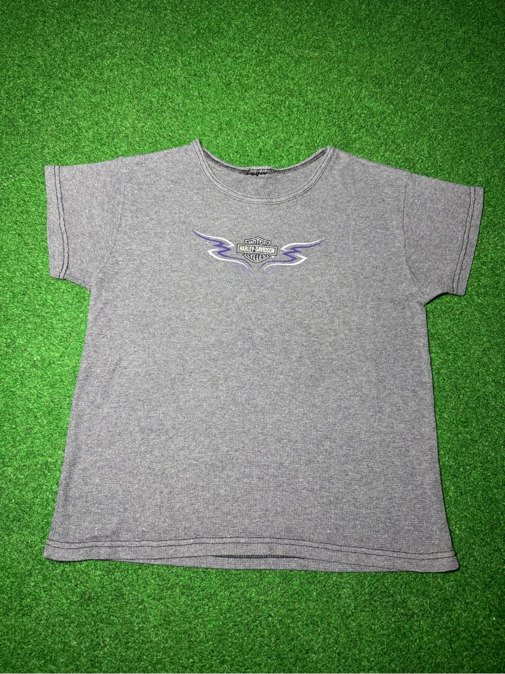 Harley Davidson Vintage Womens Shirt Medium Cropped Purple Biker Grunge Logo